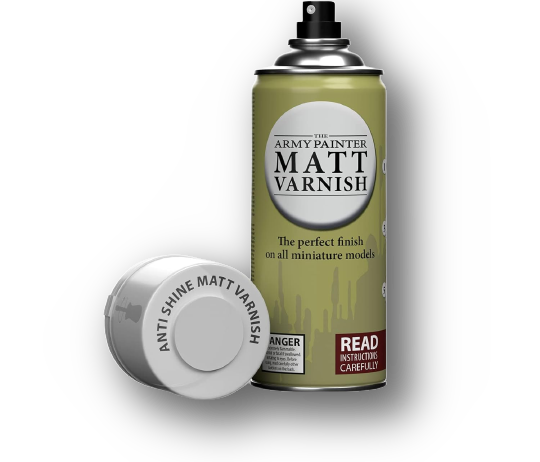 A spray can of matte varnish by "The Army Painter."