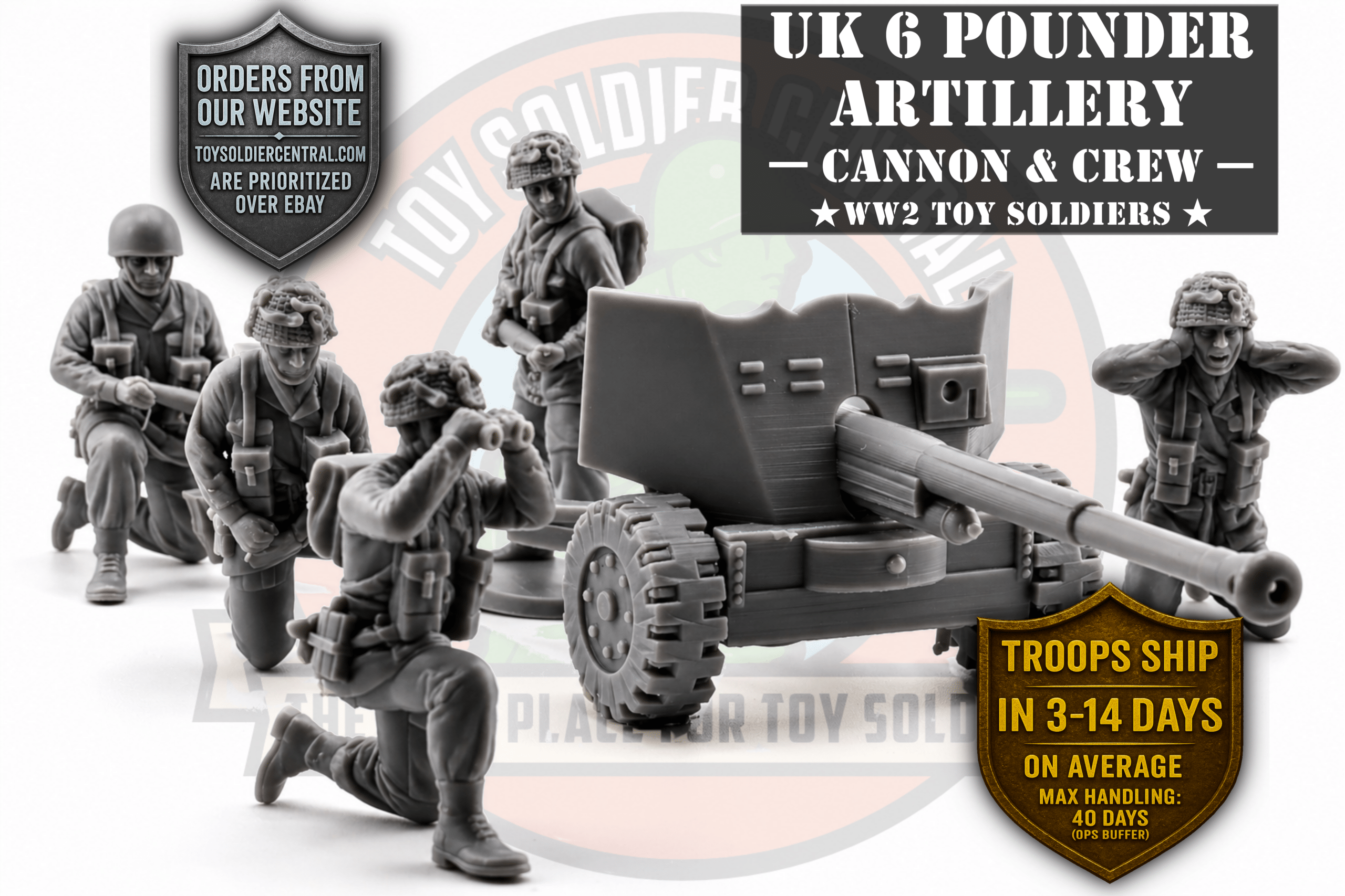 british 6 pounder artillery cannon and crew toy