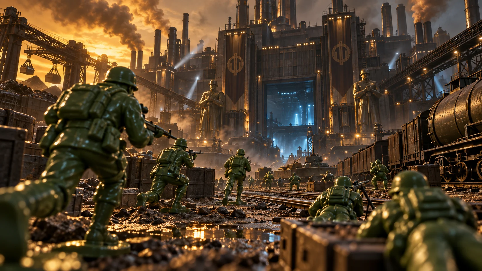 Vast industrial buildings dominate the landscape.
